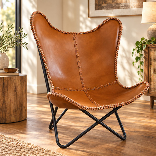 Genuine tan leather butterfly - genuine,