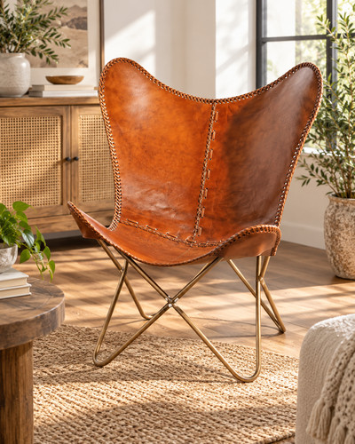 Handmade tan leather butterfly - handmade,
