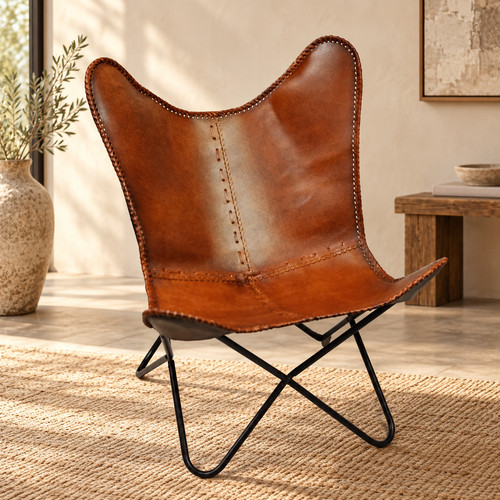 Handmade tan leather butterfly - tan,