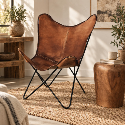 Genuine tan leather butterfly - leather,