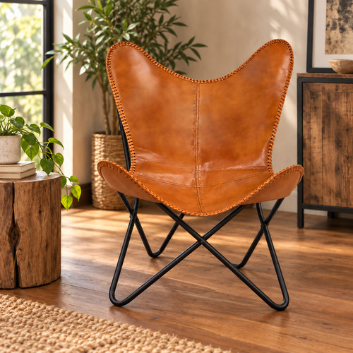 Tan buffalo leather butterfly - leather,